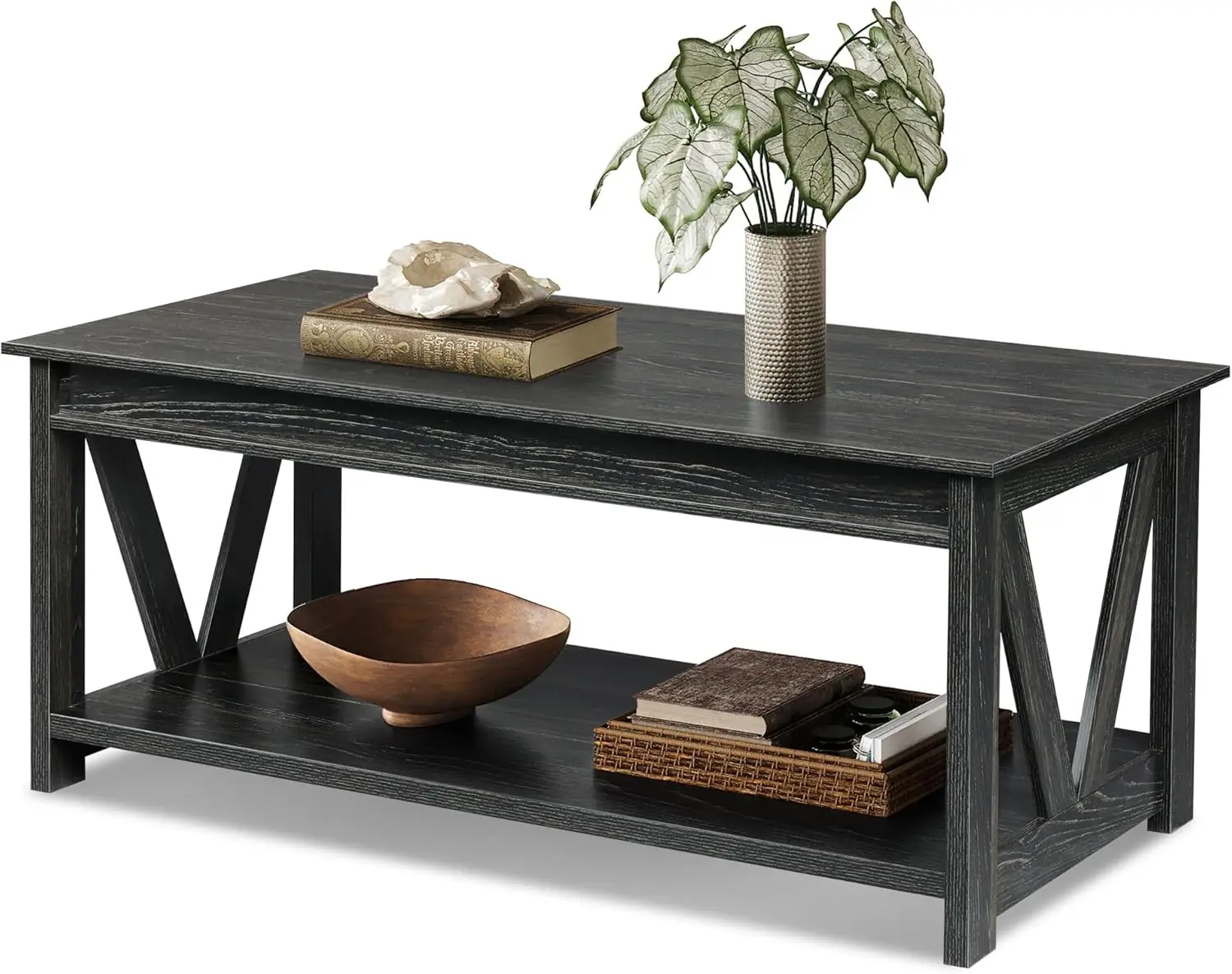 

Coffee Table, 43" Living Room with Storage Shelf, Center ,Bedroom, Office and Balcony, Black