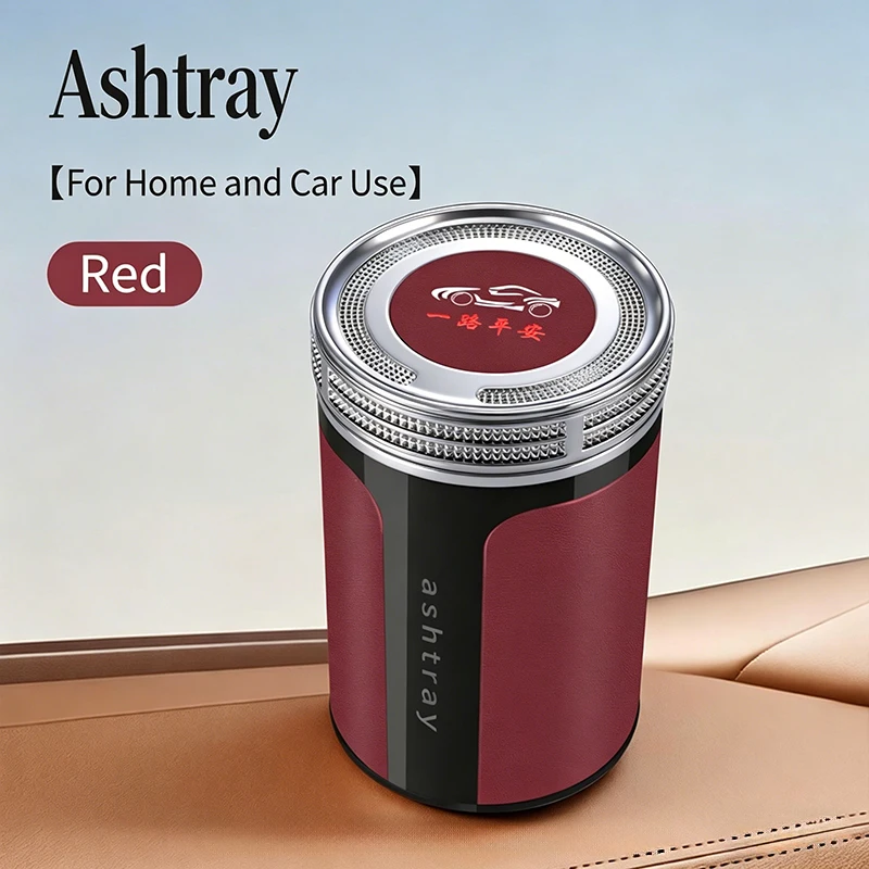 Car Ashtray with Leather Surface and Ceramic Inner Liner, Luxury Sealed Design to Prevent Odor and Ash Dispersion