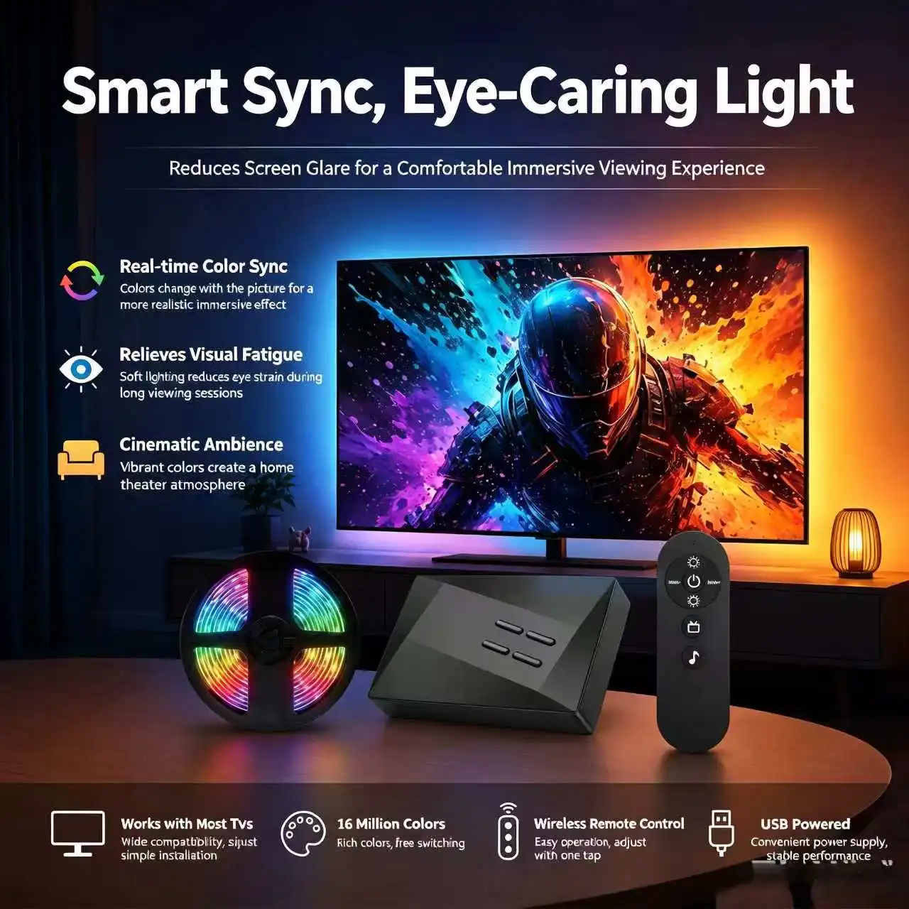 TV Ambient Light Color Restoration 98% 0 Delay TV Backlight Overflow Light Ambient LED Strip for PS5 PS4 Xbox Set-box TV Stick