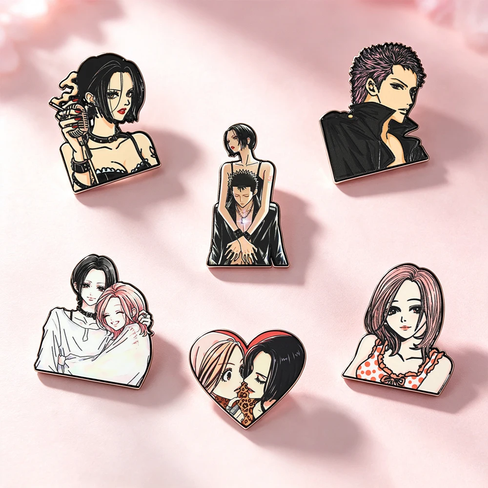 Vintage Punk Style Manga Girls Enamel Pin Set 6pcs Nana Alloy Lapel Brooches Badges Fashion Jewelry for Backpack Cosplay Gift view 6