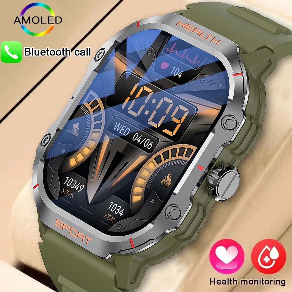 

New 2.01" AMOLED HD Screen Bluetooth Call NFC Smart Watch Men Military fashion Sports Fitness Tracker Smartwatch for Android IOS