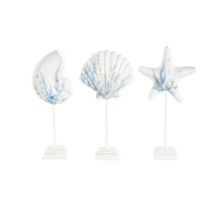 

Polystone Sea Life Decorative Sculpture Shell and Starfish Home Decor Statues with Blue Coral Patterns, Set of 3 Accent Figurine