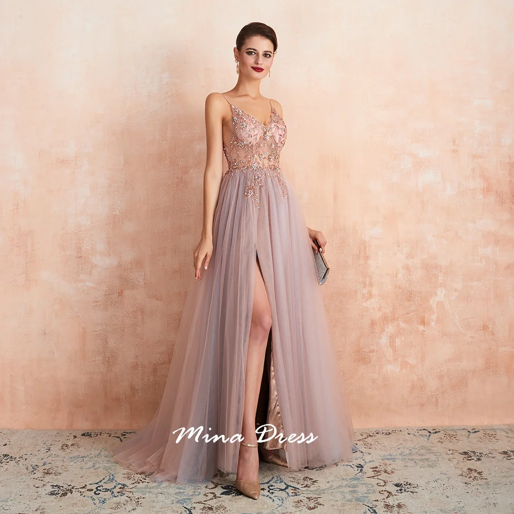 ชุดราตรีลูกไม้ปักลายหรูหราสำหรับผู้หญิง ออกแบบโดยมิน่า เหมาะสำหรับโอกาสพิเศษ สายเดี่ยวทรงเข้ารูปสำหรับงานปาร์ตี้