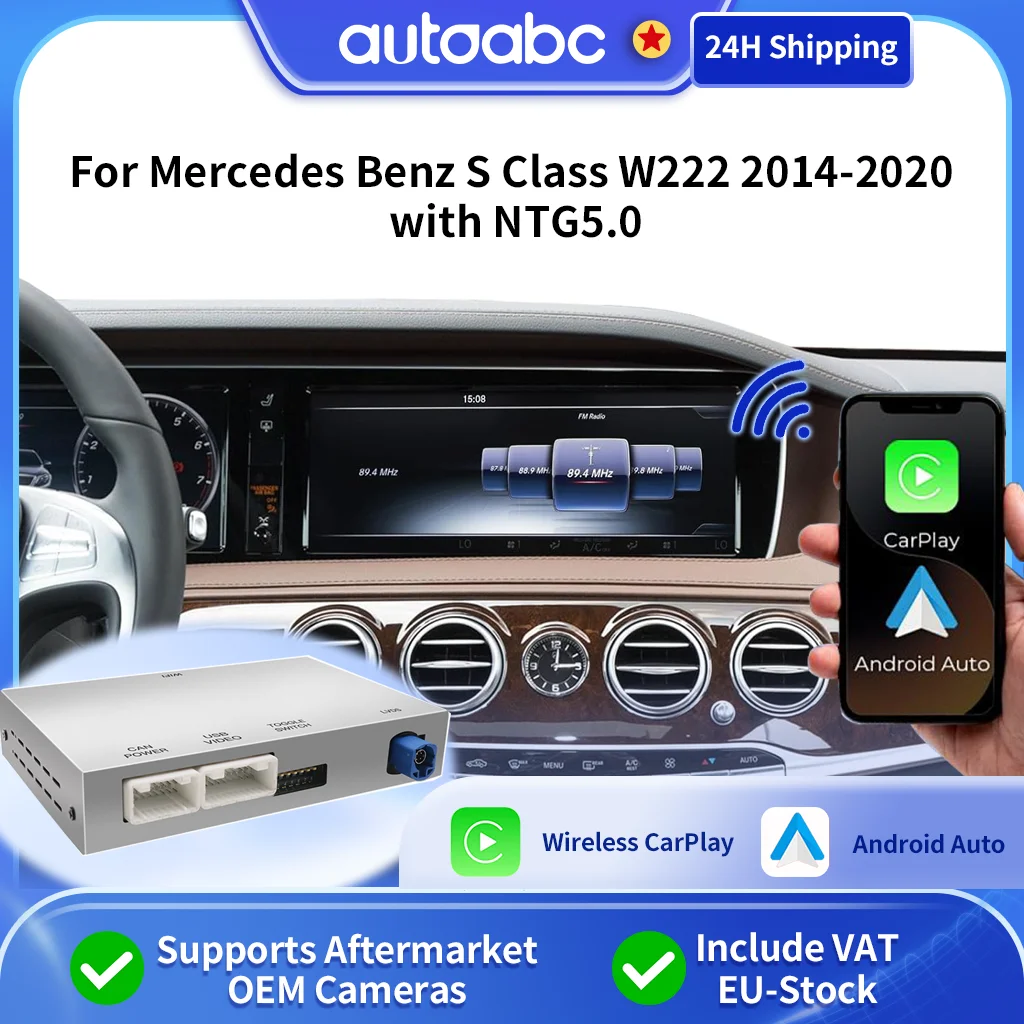 Carplay Wireless e Android Auto per Mercedes Benz Classe S W222 2014-2020 con Decoder NTG5.0 Retrofit, Mirrorlink, BT, Navigazione GPS