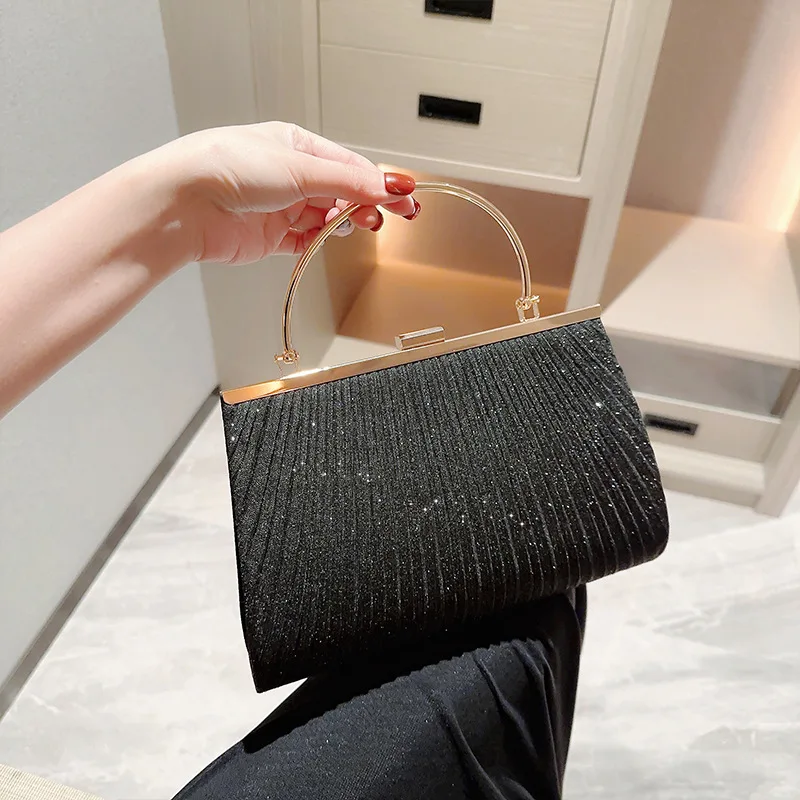 Women Glitter Handbag Luxury Apricot Evening Clutch Bag Party Chain Shoulder Bag Female Wedding Dinner Purse Silver Bag  ZD01