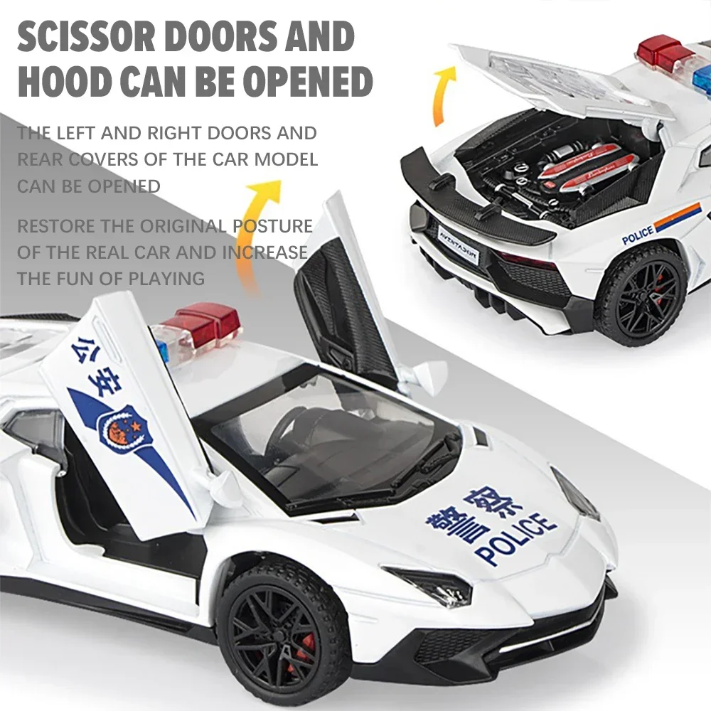 1/32 스케일 LP750 경찰 금속 다이캐스트 합금 장난감 자동차 모델 남자아이 어린이용 선물 장난감 자동차 취미 컬렉션 후진 기능