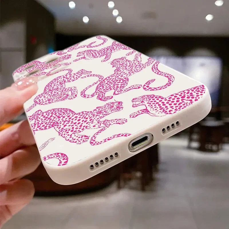 Case For iPhone 15 14 13 12 11 Pro Max XS X XR Pink Leopard Print Pattern Phone Cover For iPhone 7 8 Plus 15 14 SE 2022 SE3 Case image 6