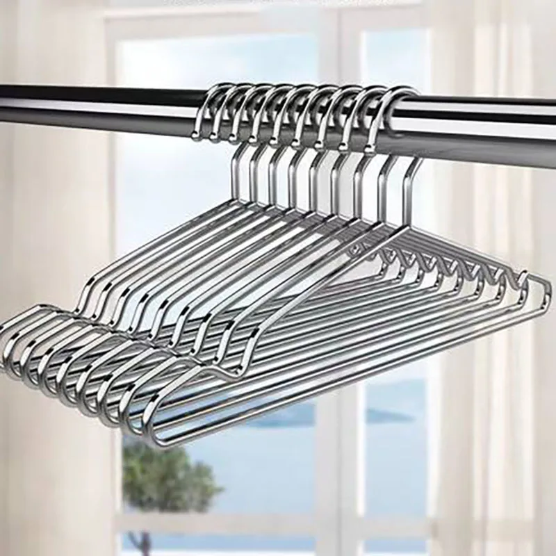 

New 10/20pcs Metal Coat Hanger Silver Non Slip Drying Rack Adults Children Clothes Organizer Wardrobe Storage