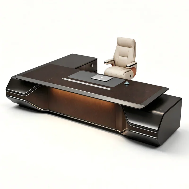 gs-Luxury Wood Finish Executive Office Desk Modern Boss Desk L-Shape Table For One-stop Procurement Office Furniture Suite Set