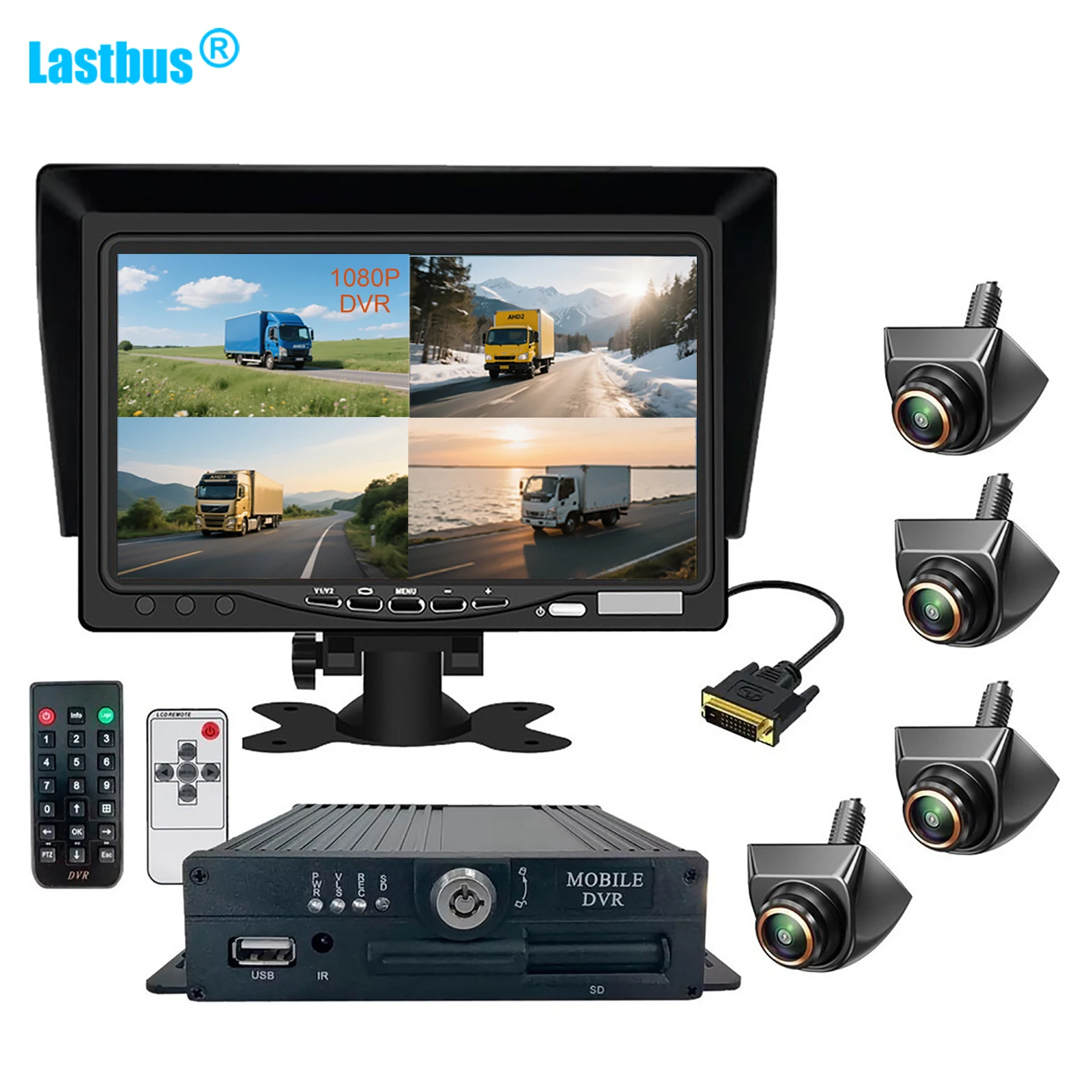 

Lastbus 7" IPS Screen VGA Monitor With 4CH 1080P AHD Truck DVR MDVR Mini Size Fisheye Lens Front Sides Rear View Cameras