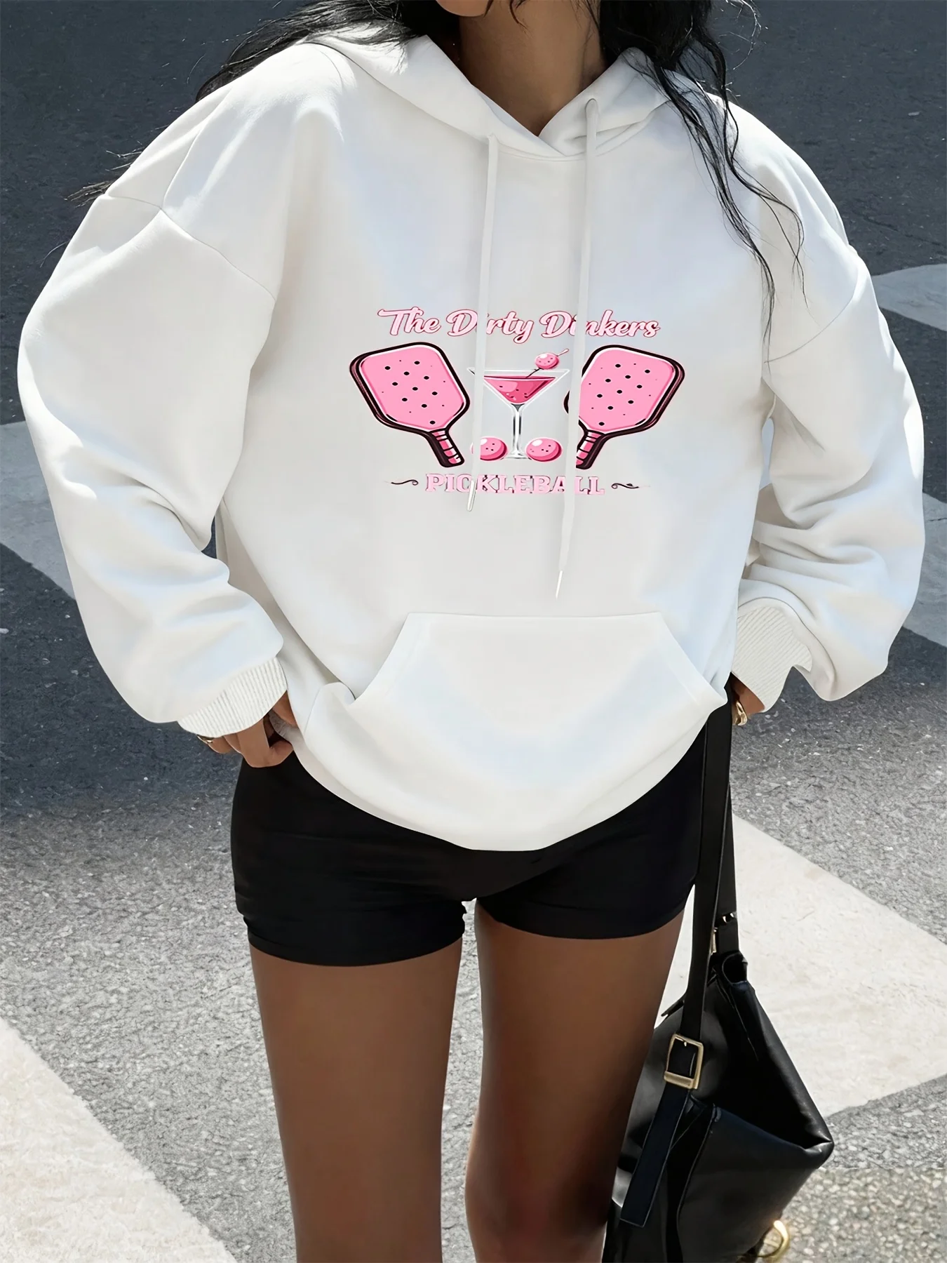 Ladies' Fashion Hoodie with Pickball Print, Trendy Casual Sports Hoodie, Comfortable and Versatile Top