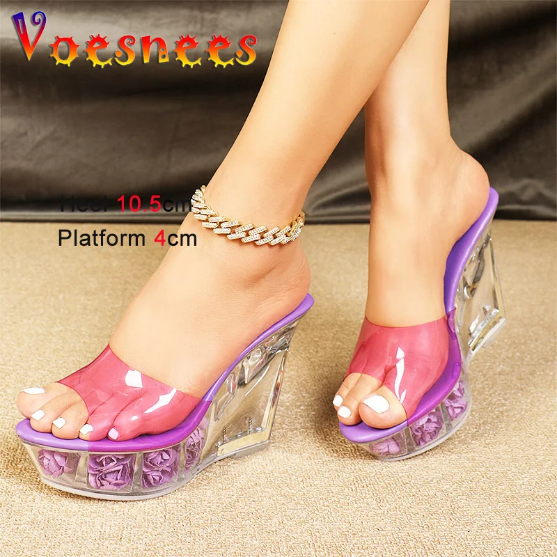 New Orange Jelly Shoes 10.5CM Transparent PVC Sexy High Heels Summer Wedge Sandals Rose Platform Fashion Women Outdoors Slippers