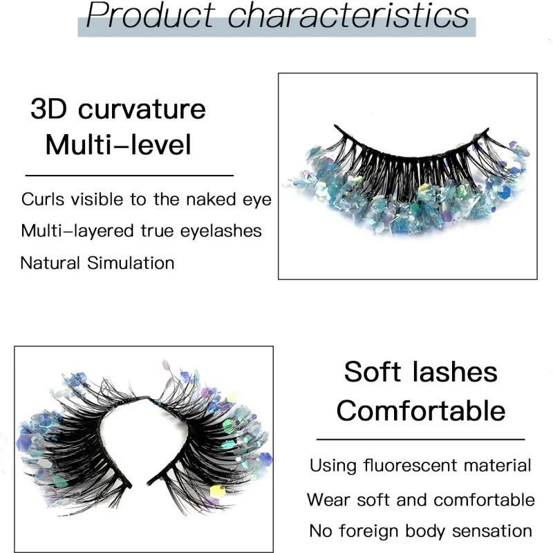 6 pairs Sequin Party Women Dramatic False Eyelashes Glitter Colored Eyelashes Lashes Extension Makeup Eye Tail Fake Eyelashes