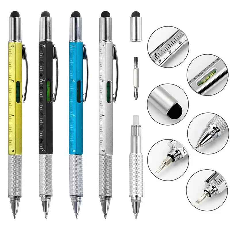 7-in-1 Multi-tool Pen with Screwdriver Screen Touch DIY Woodworking Pen with Ruler for Office Writing Supplies Multi Tools Pen