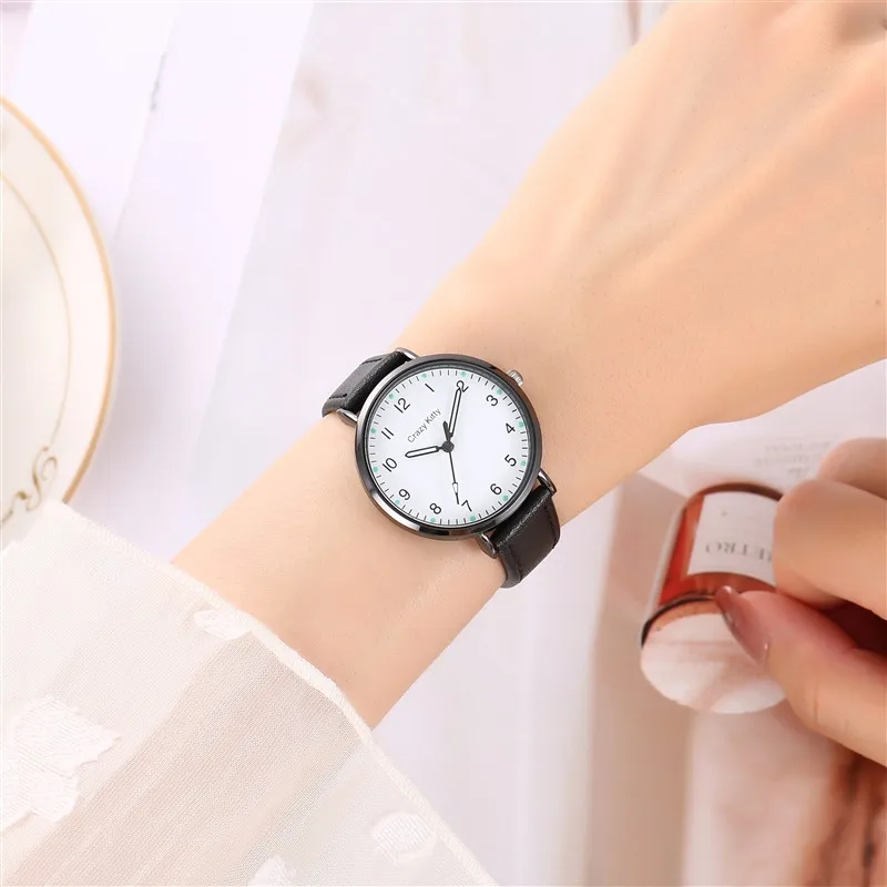 Simple Women Quartz Wristwatch with Luminous Pointer and Dial Ladies Watch Thin Leather Strap Fashion Casual Clock Reloj Mujer