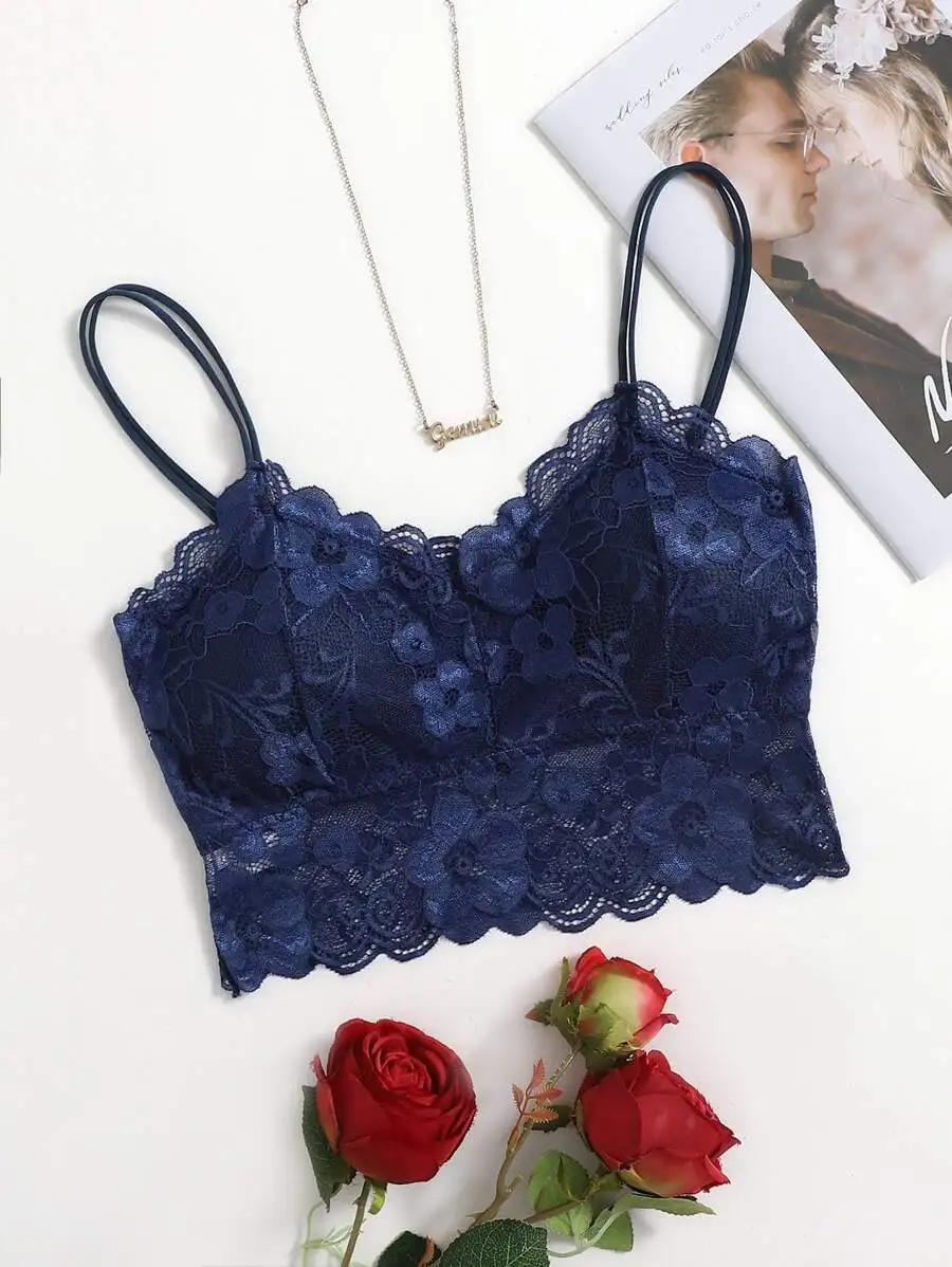 

Womens Floral Lace Scallop Bralette Lingerie With Medium Stretch Fabric