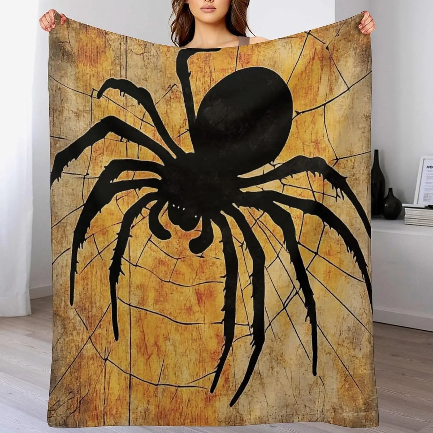 Abstract Spider Wood Throw Blanket, Lightweight Soft Cozy Web Black Blanket for Couch Sofa Bed Autmn Winter Print