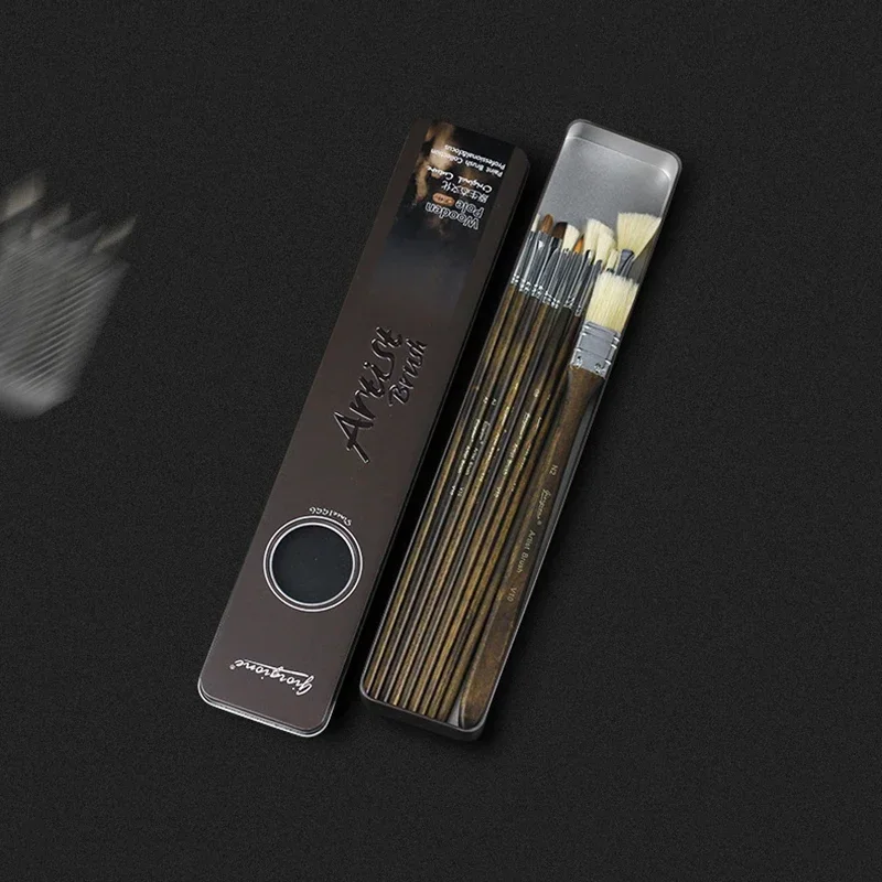 

Набор из 10 многофункциональных акварельных ручек в длинной металлической коробке, профессиональные кисти для гуаши с нейлоновым ворсом и свиной щетиной.