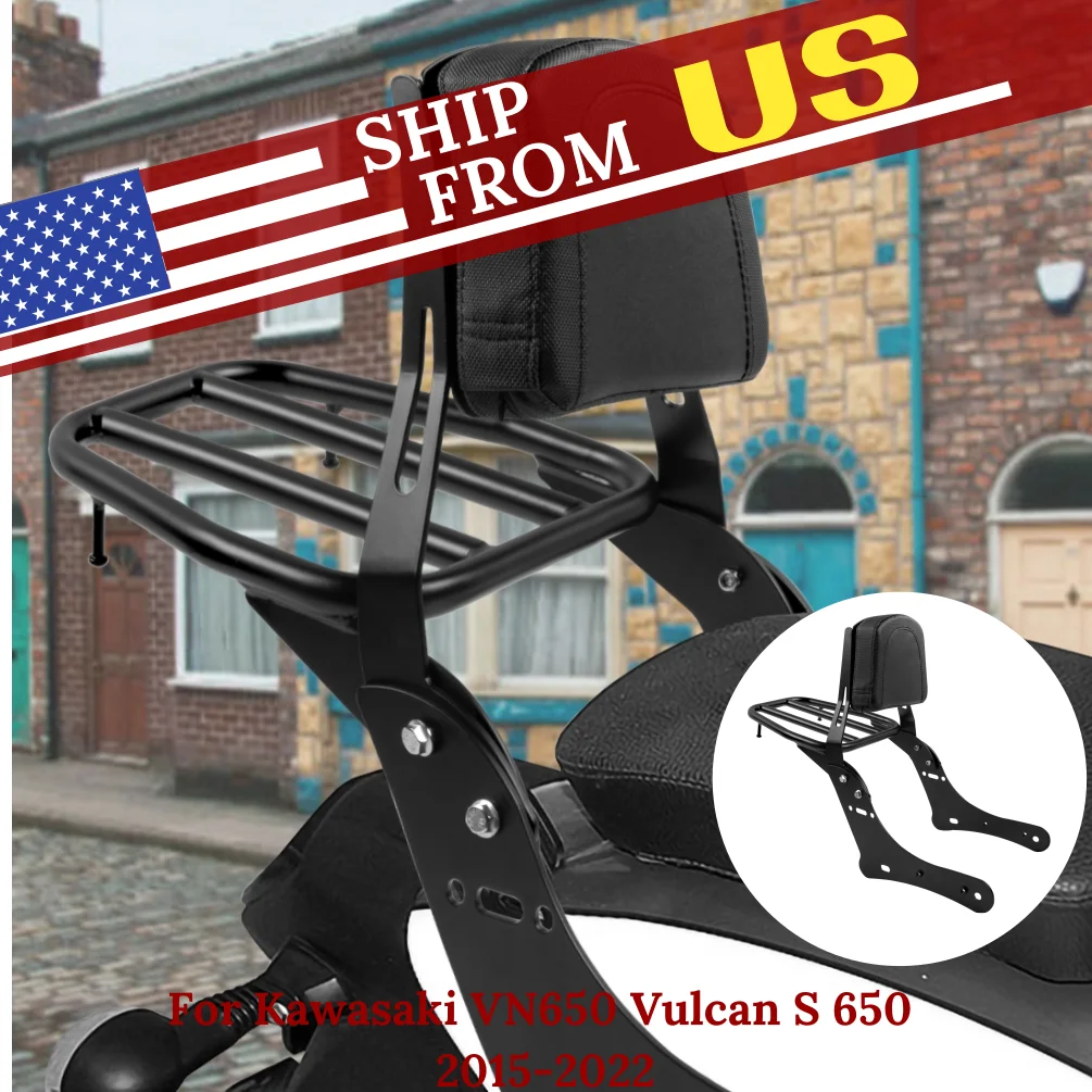 Motorcycle Rear Passenger Backrest Sissy Bar Luggage Rack for Kawasaki Vulcan S 650 VN650 EN650 2015-2024 2018 2019 2020 2017 US