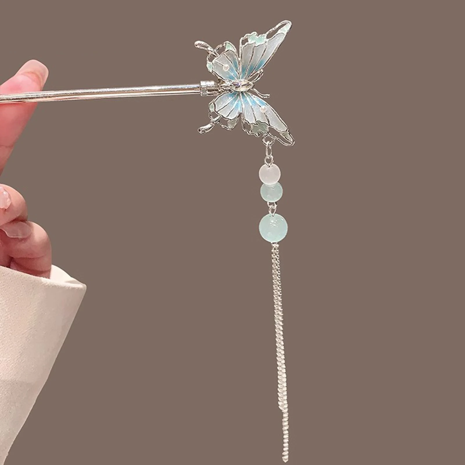 Bacchette per capelli a farfalla Hanfu cinese per accessori per capelli da donna Nappa lunga Forcina in metallo Gioielli per capelli Cheongsam retrò