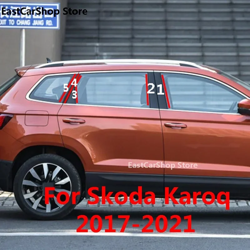 

For Skoda Karoq 2017 2018 2019 2020 2021 Car Carbon Fiber Door Window Middle Column B C Pillar Black Strip Stickers Accessories