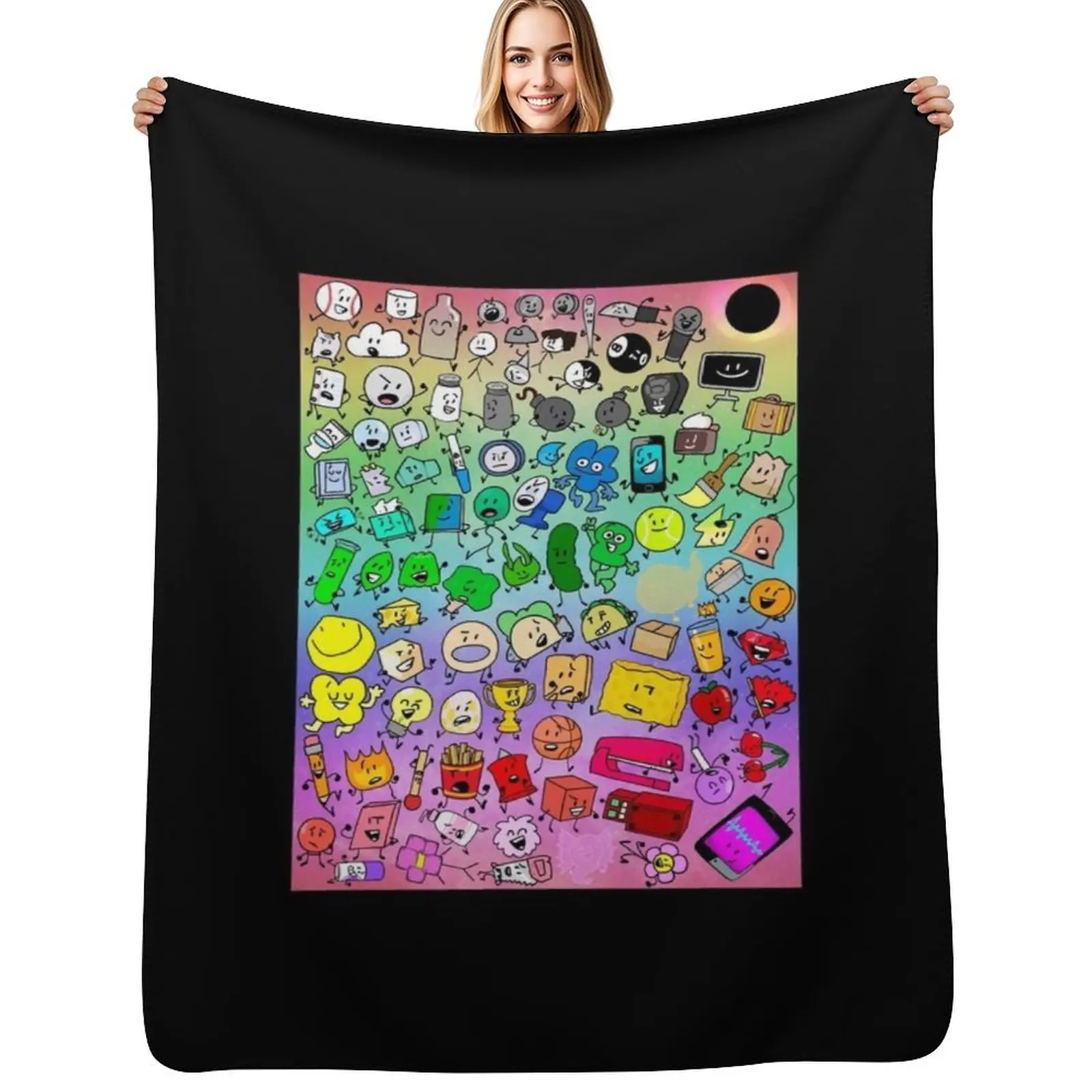 BFDI Inanimate Insanity All Characters (Rainbow) Throw Blanket for sofa wednesday Hair Summer Beddings Blankets