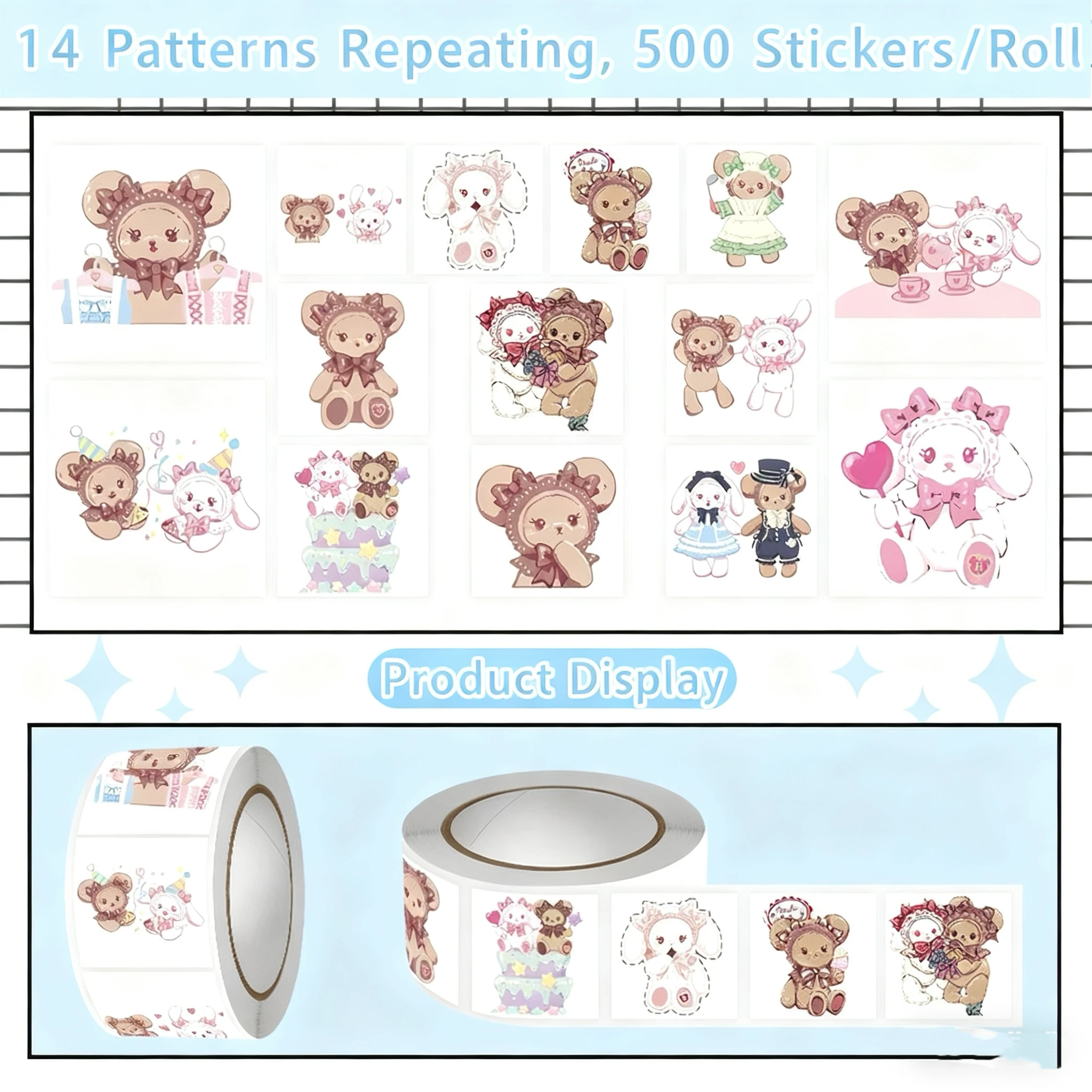 Novo estilo limitado: adesivos super fofos lo círculo coelho urso rolo, urso criativo ins decoração scrapbook diy copo de água sticke