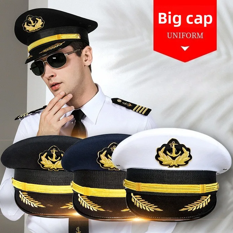 White Sailor Hat with Large Brim for Cosplay Performance Theater Stage Hotel Staff Uniform Costume Accessory for Men Women
