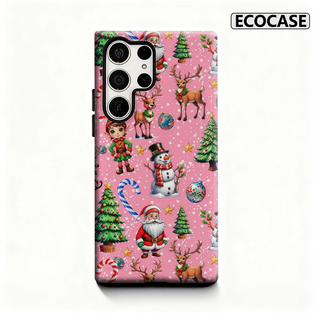 حافظة هاتف عيد الميلاد الاحتفالية لهاتف سامسونج جالاكسي S25 Ultra S24 S23 Ultra Plus غطاء خلفي لامع بطبقة مزدوجة