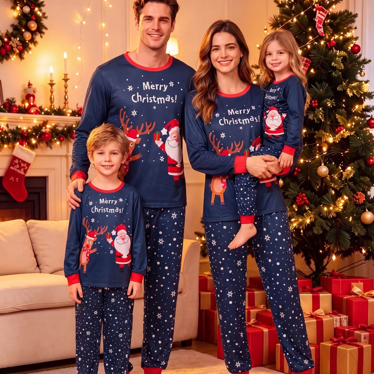 Christmas Pajaams Set Santa Claus Print Mother Father Kids Matching Outfit Baby Romper Xmas Family Party Look New Year's Clothes