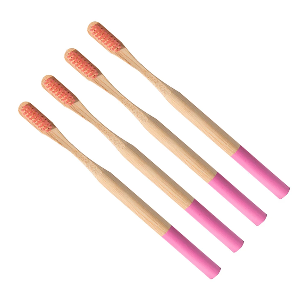 

4pcs Bamboo Toothbrush Biodegradable Eco-Friendly Handle Soft Bristles For Adults Travel Home Use Oral Care Rosy