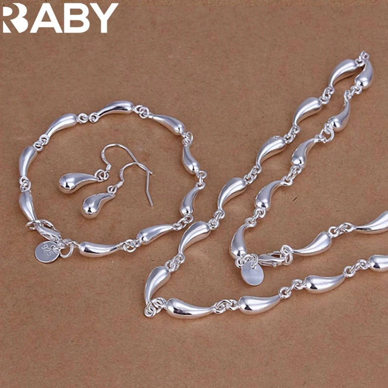 

New 925 Sterling silver elegant water drop chain necklaces earrings bracelets jewelry sets for women Fashion wedding party gifts