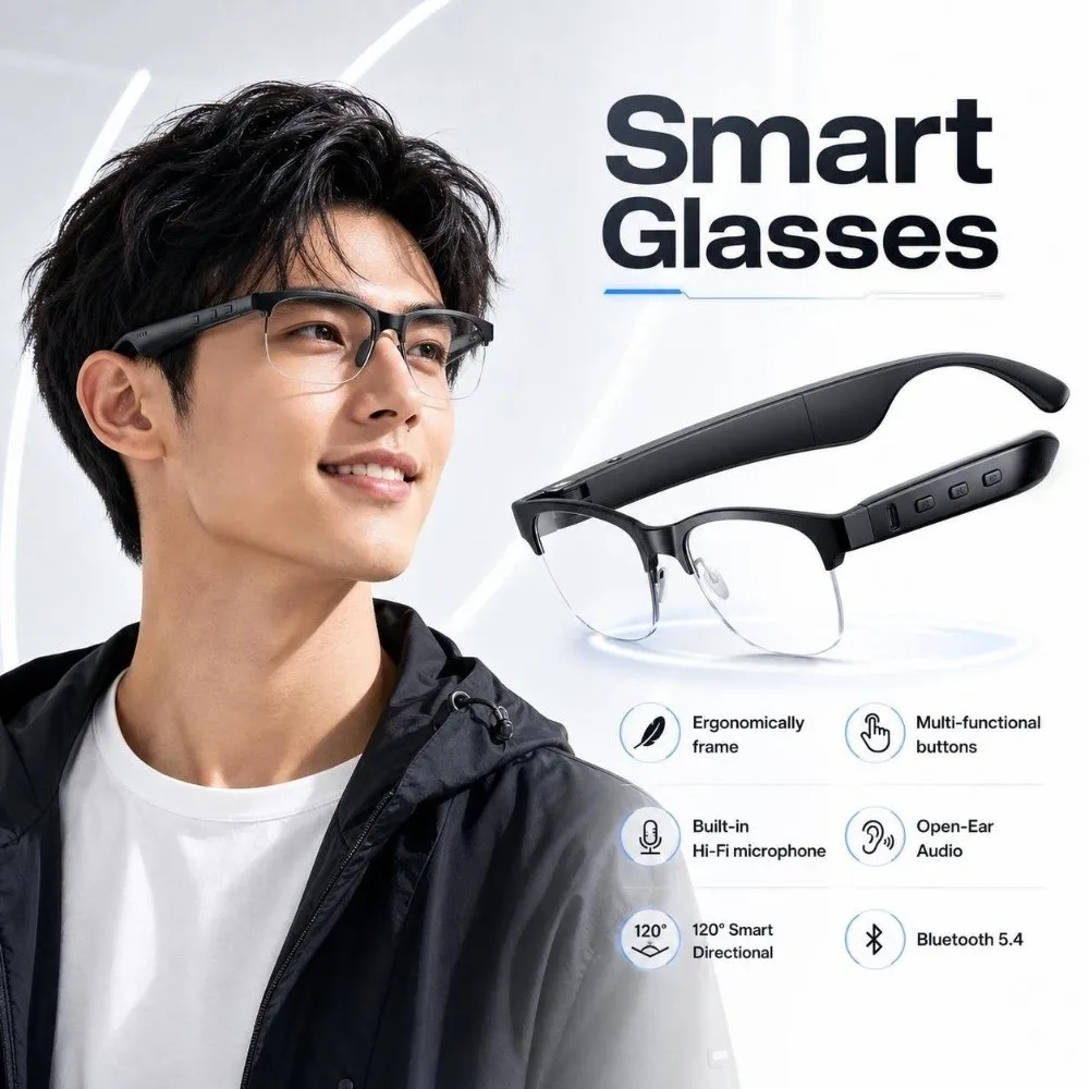 Wireless Earbuds Smart Glasses Open Ear Design Portable Smart Audio Glasses Rechargeable Touch Control Bluetooth Sunglasses