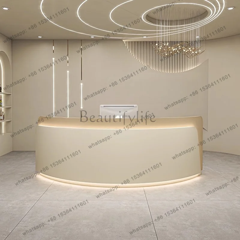 Minimalist European Reception Desks Organizers Curved Luxury Aesthetic Reception Desks Led Lights Best Bureau Lounge Furniture