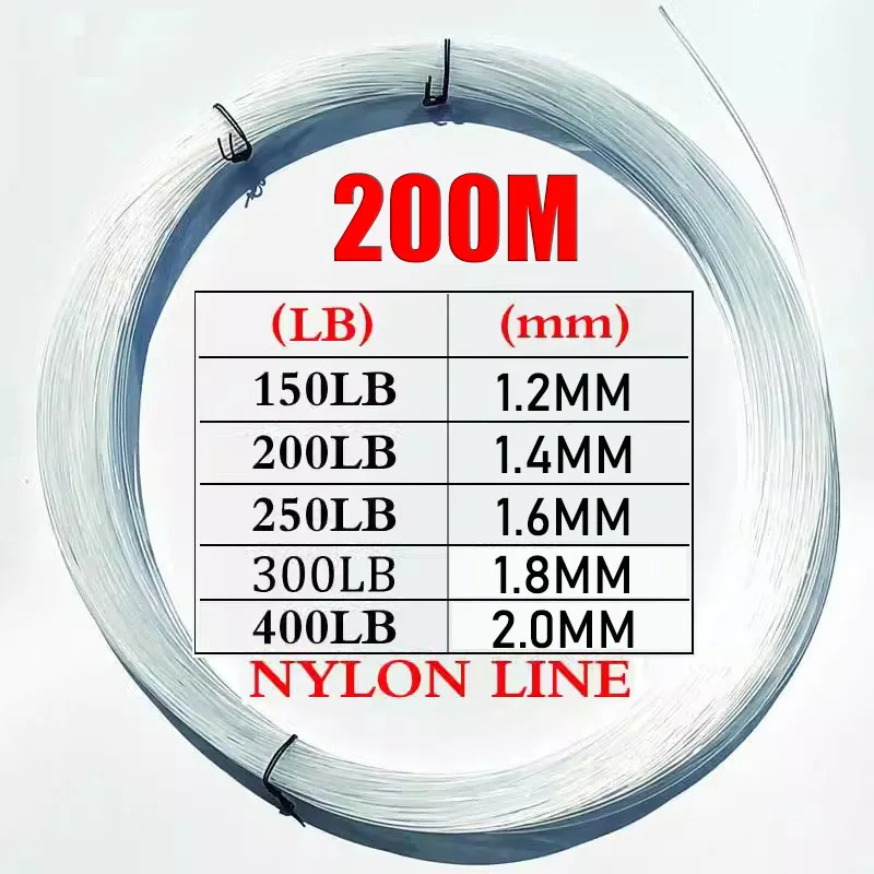200m Wytrzymała linka nylonowa do wędkowania, dostępna w mocach od 150LB do 400LB, super mocna linka morska do połowu ryb.