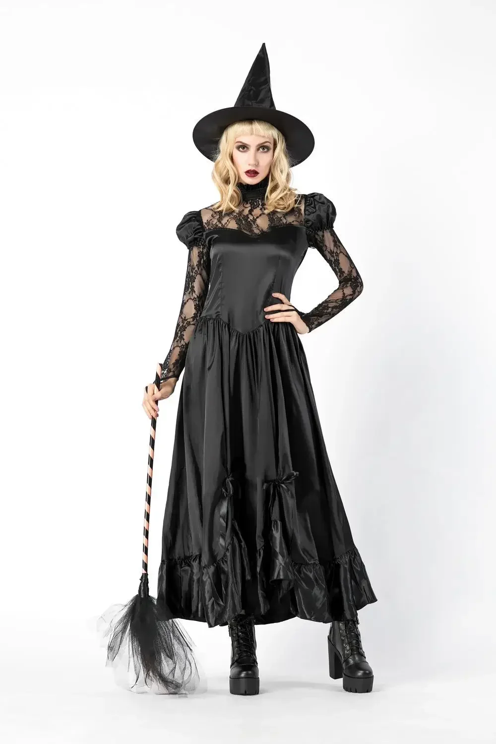 Mulheres trajes de halloween bruxa vestido longo preto adulto cosplay traje de bruxa