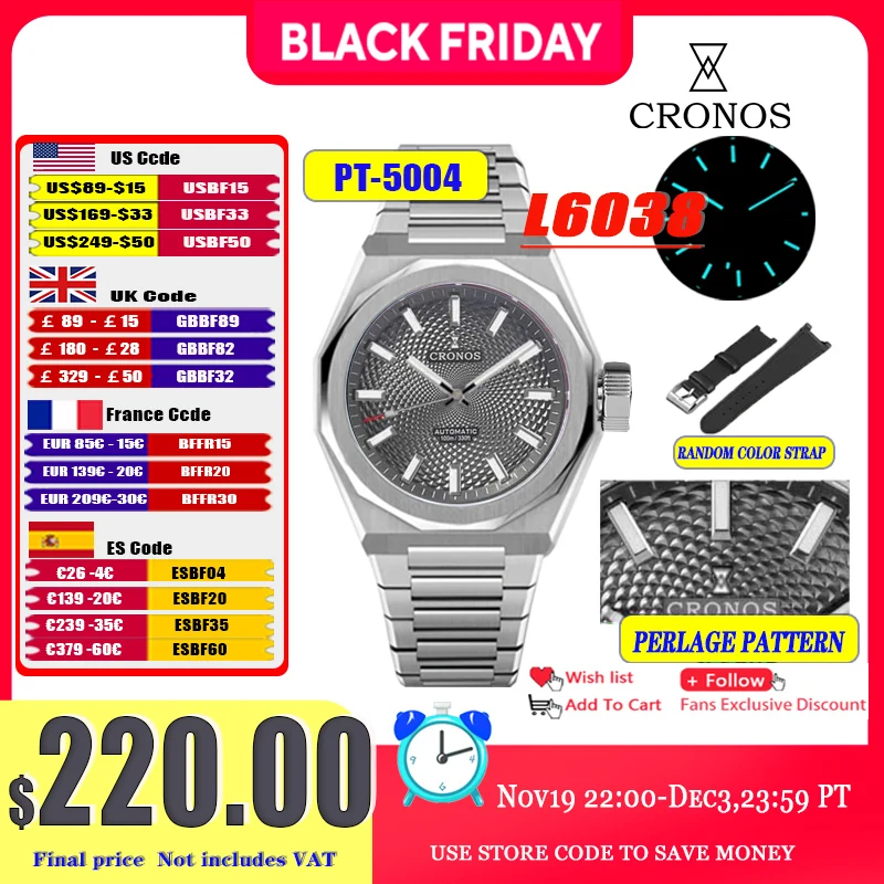 

Cronos новые ромбические перляжные 39 мм циферблат PT5004 Miyota 90S5 прозрачная задняя крышка мужские автоматические наручные часы 10ATM Lumious L6028 V3