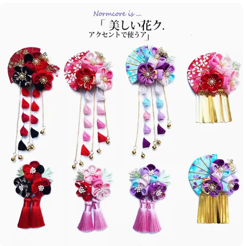 

Zephyre Hair Accessories Fan Dance Cherry Blossom Headdress Handmade Japanese kimono Hanfu Bridal Headwear Side Clip Hairpin