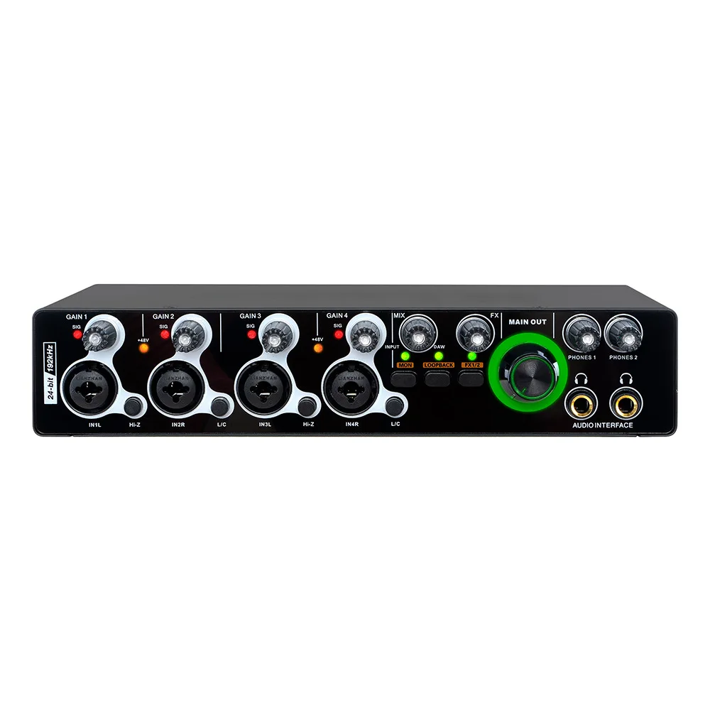 USB four-in and two-out drive-free microphone amplifier pre-recording external sound card E44