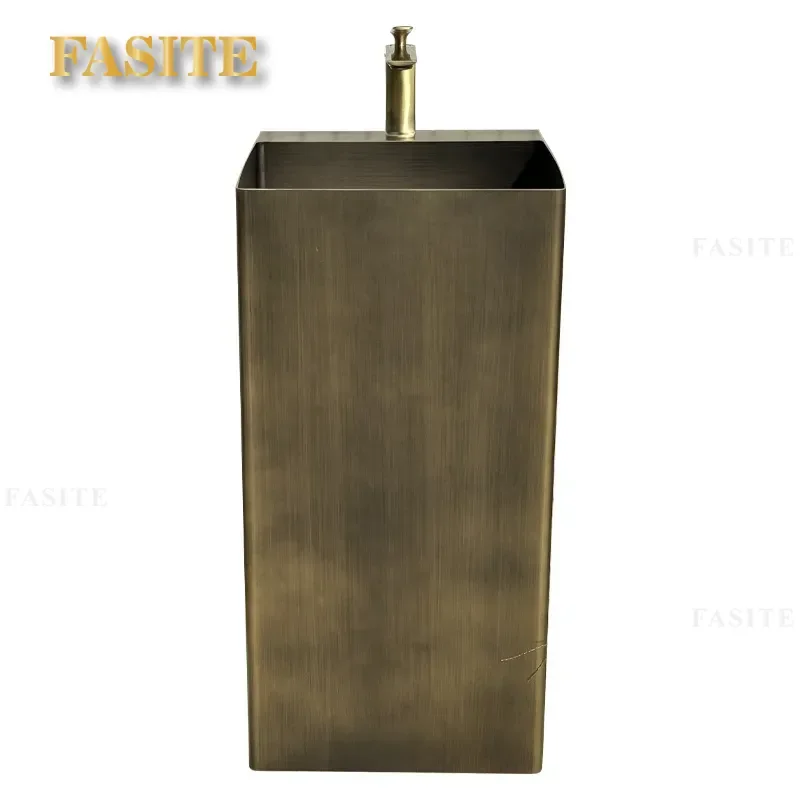 for Outdoor Courtyard Stainless Steel Column Basin Integrated Floor to Ceiling Bronze Pillar Washbasin for Hotel Homestay