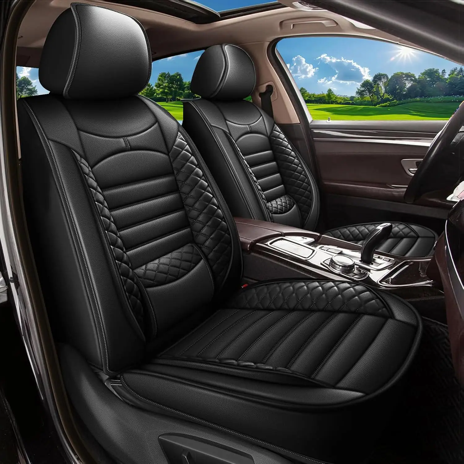 

Full Car Seat Cushioning, Leather, Black, 5-Seat Fit for 2024-2026