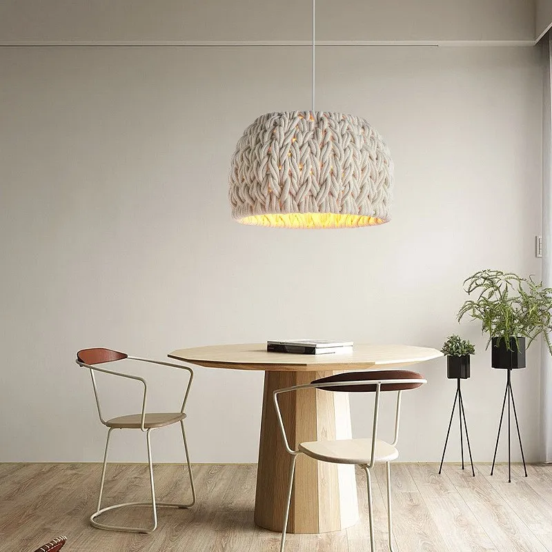 Imagem -02 - Nordic Wabi Sabi E27 Led Luzes Pingente Corda Knited Minimalismo Pendurado Lâmpada Lustre Suspender Lâmpada Sala de Jantar Droplight Luminárias