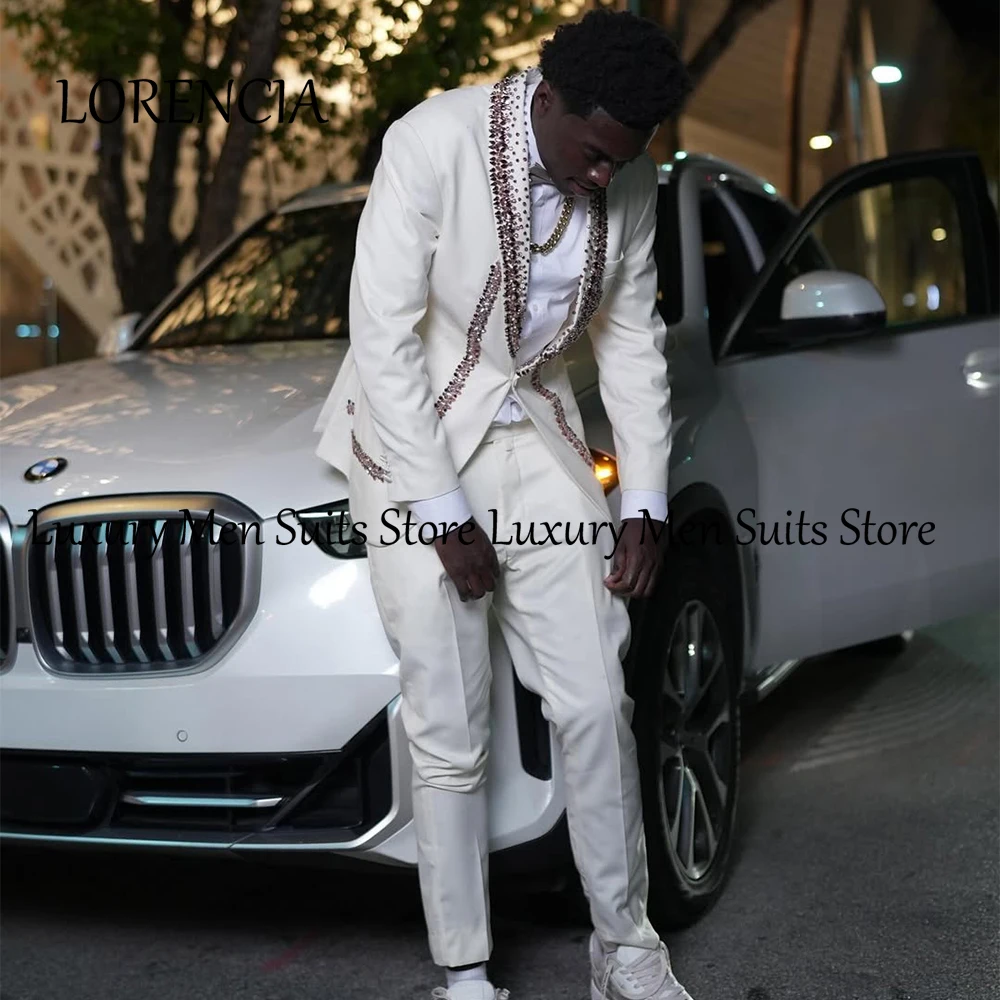 

Exquisite Sparkly Crystal Suits for Male 2 Pieces Wedding Groom Tuxedos Customized Blazer Pants traje juvenil masculino