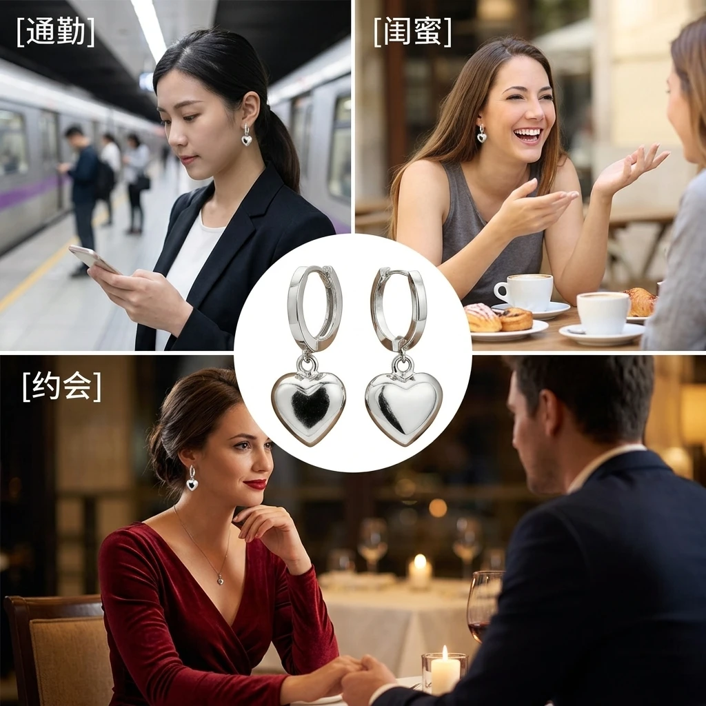 Women Heart Letter Earrings Heart Pendant Lock Design Alloy Jewelry Gift