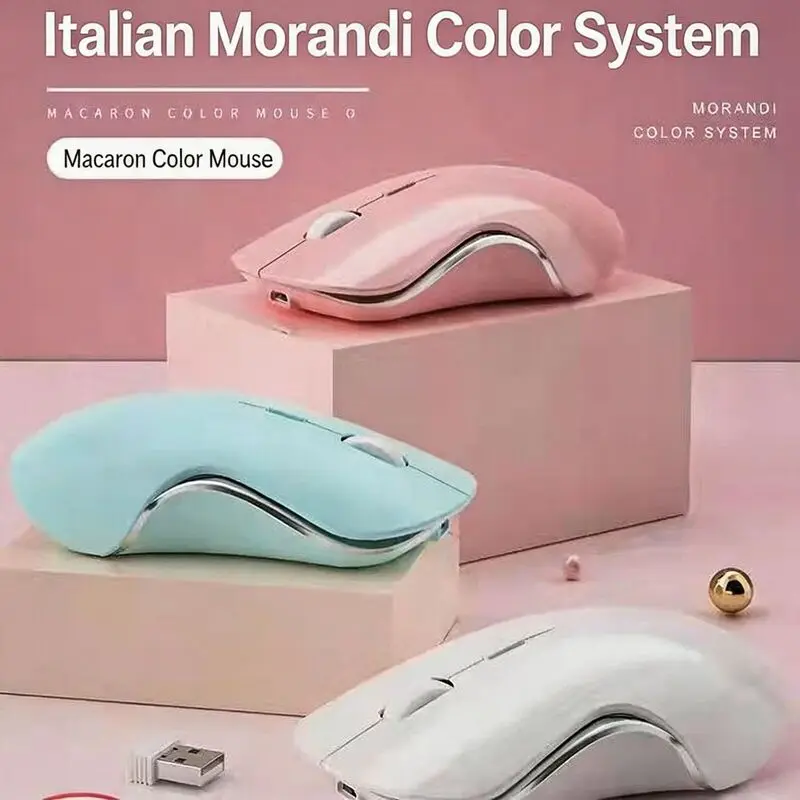 Rechargeable Wireless Tri-mode Mouse Morandi Macaron Ergonomic Mute Button Bluetooth Mini Mice DPI 800-1600 Long Battery Life PC