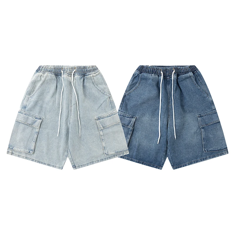 Youwenlu Men's Workwear Denim orts Summer Trend Loose Straight Leg Big ket Five-Point Casual Mid-Calf Pants