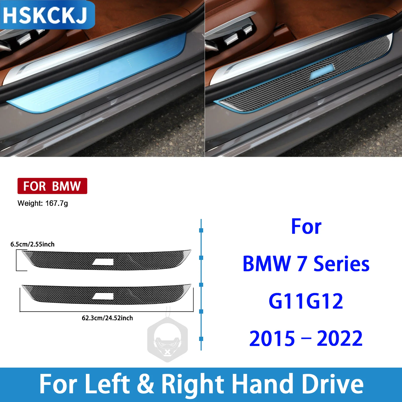 For BMW 7 Series G11 G12 2015-2022 Real Carbon Fiber Outer Sill Trim 2PCS Car Interior Decoration Accessories Styling Sticker