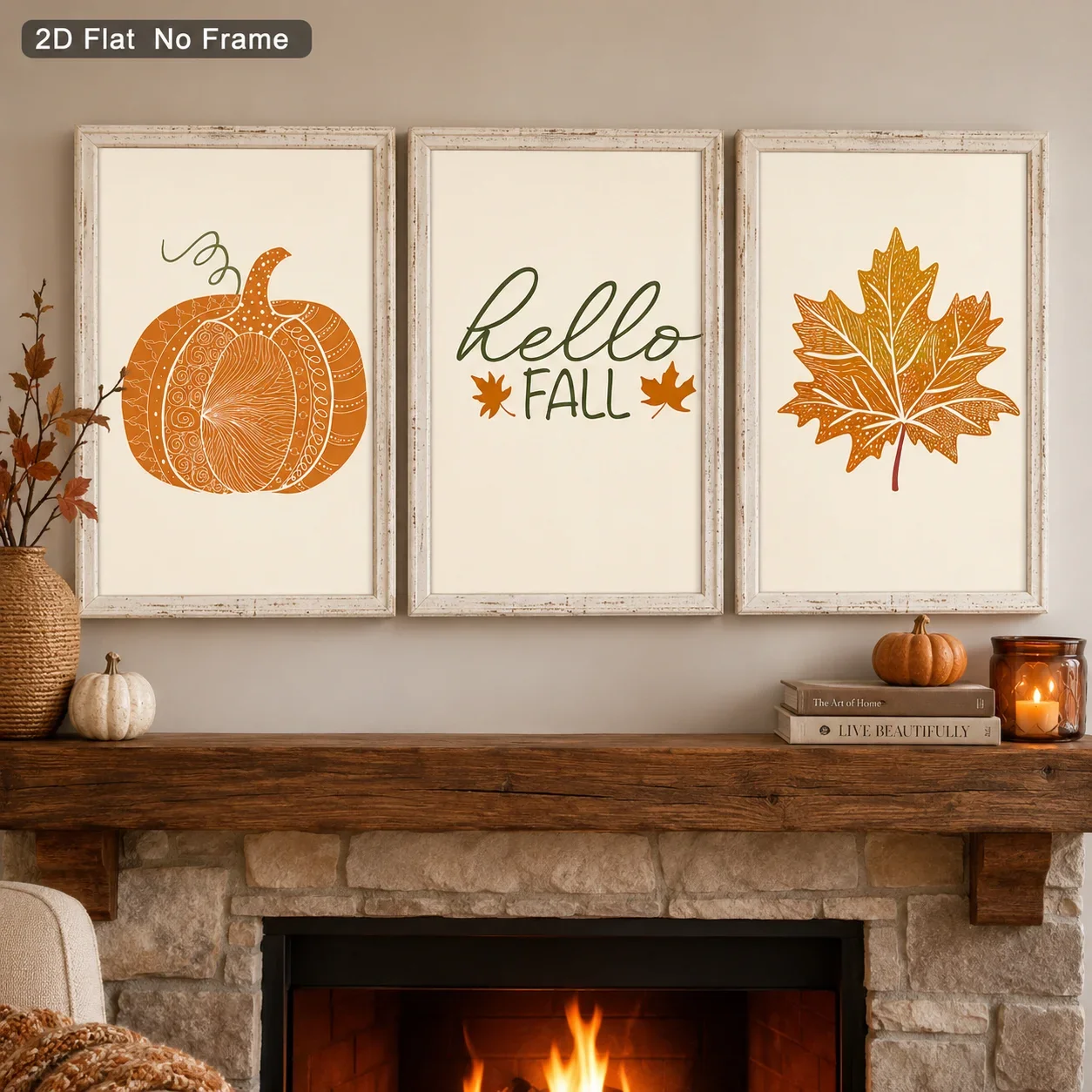 3PCS Large-sized frameless canvas paintings,3PCS Pumpkin Maple Leaf Hello Fall Poster Autumn Wall Art Thanksgiving Autumn Harves