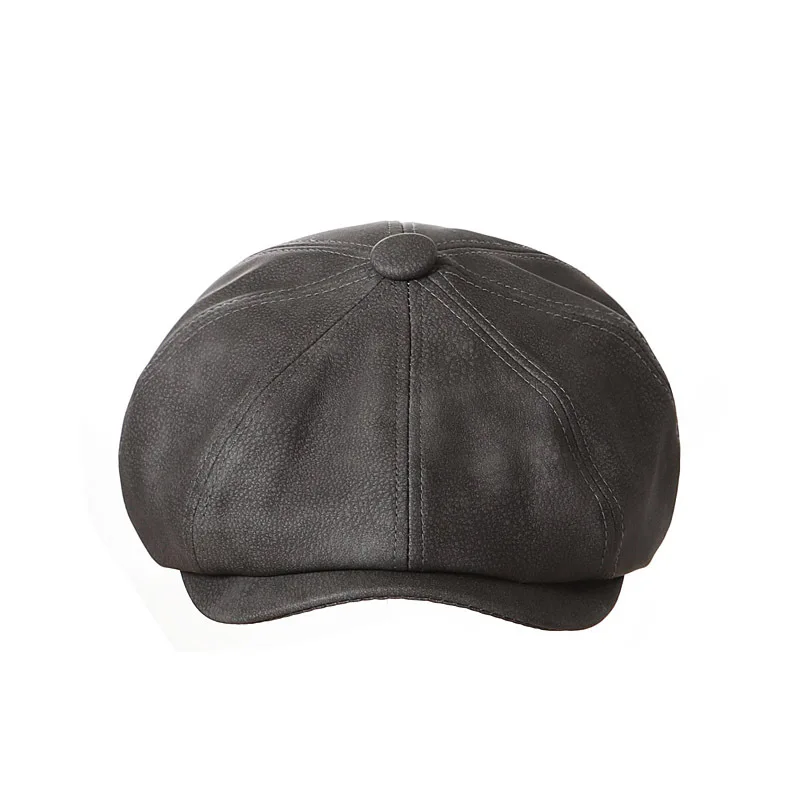 PU Leather Newsboy Hat for Baby Solid Color Children\'s Beret Hats Retro Octagonal Cap Boys Girls Autumn Winter Accessories Korea