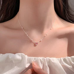 Colgante de Plata de Ley 925 con forma de corazón para mujer, collar de amor de piedra de emparejamiento de perlas de agua dulce hecho a mano, Simple, regalo de luz de luna, nuevo